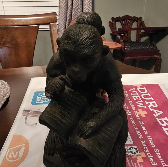 Cast Iron Monkey reading book figurines bookends - Picture 5 of 8